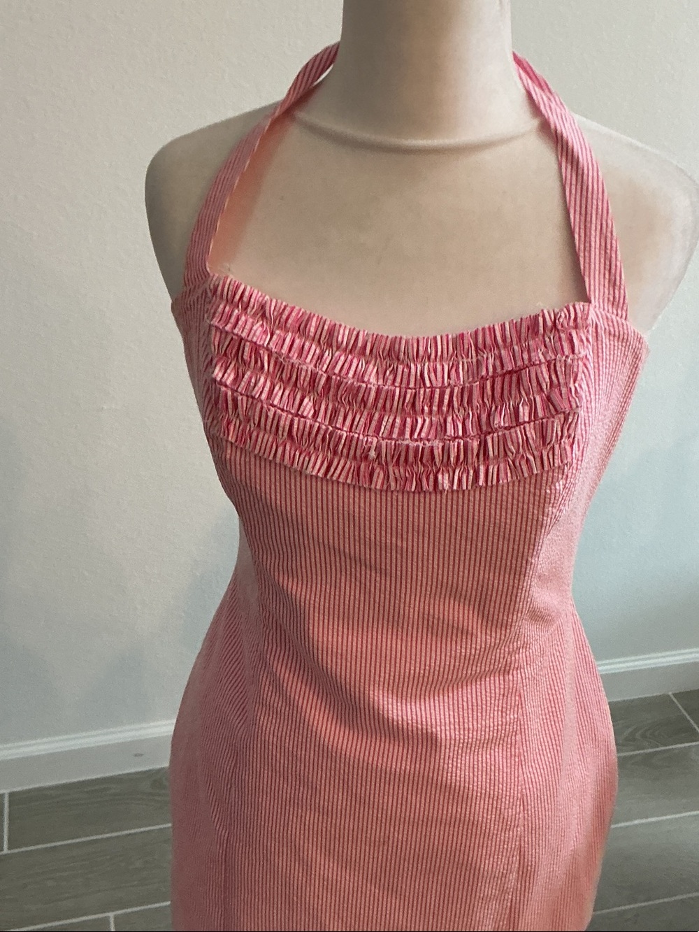 Lilly Pulitzer Pink/White Striped Halter Ruffle Mini Dress Women’s Sz 6 - Picture 5 of 7